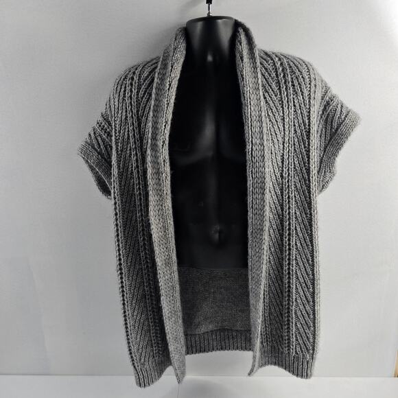 Elsamanda Open front cardigan wool alpaca S gray cable knit 6767 made Italy - Picture 1 of 8